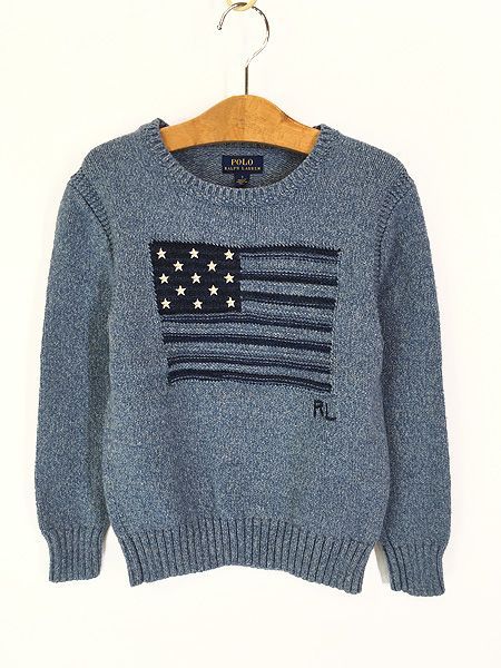 キッズ 古着 POLO Ralph Lauren 星条旗 フラッグ コットン ニット セーター 7歳位 古着 