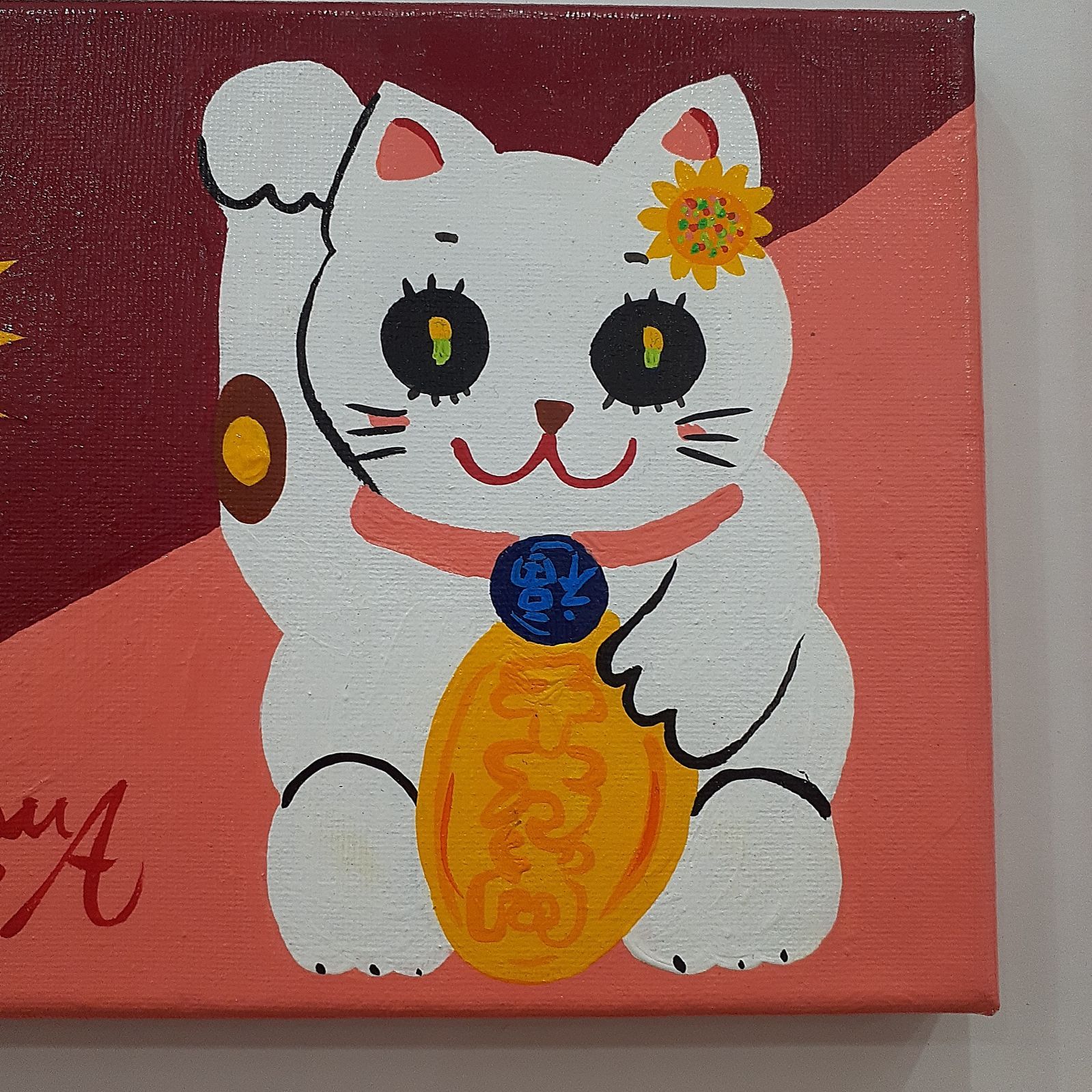 ハート型 青い花だらけのハートの作品 画家小楠アキコ作品40×40cm