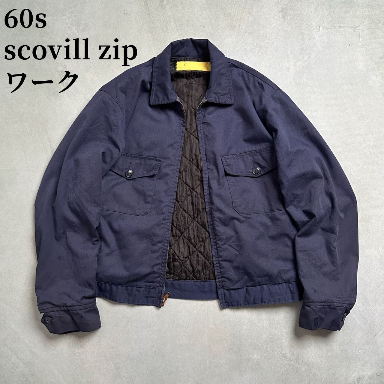 60s VINTAGE WHIPCORD ALL COTTON ZIP-UP WORK JACKET OLD