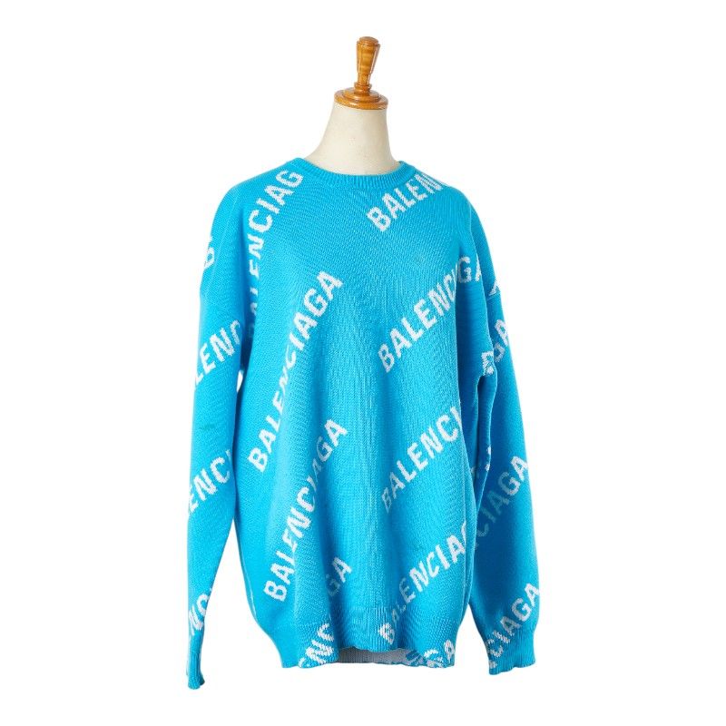BALENCIAGA 青色 ロゴ入り 長袖ニット 【公式通販】