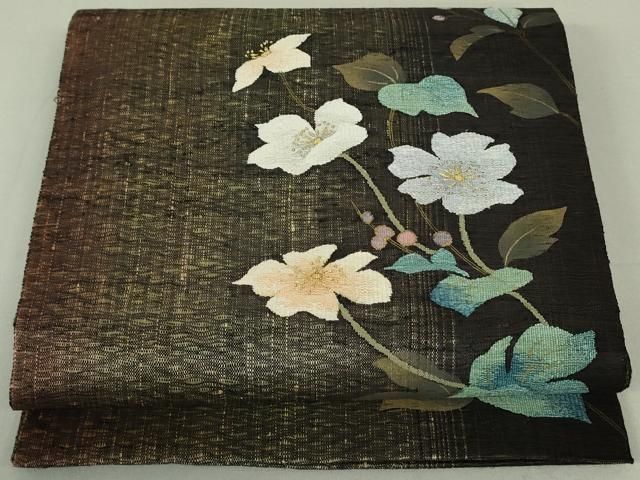 平和屋着物●太鼓柄袋帯　すくい織　草花文　金糸　正絹　逸品　DAAT0296ob 平和屋着物○太鼓柄袋帯 すくい織 草花文 金糸 正絹 逸品 DAAT0296ob