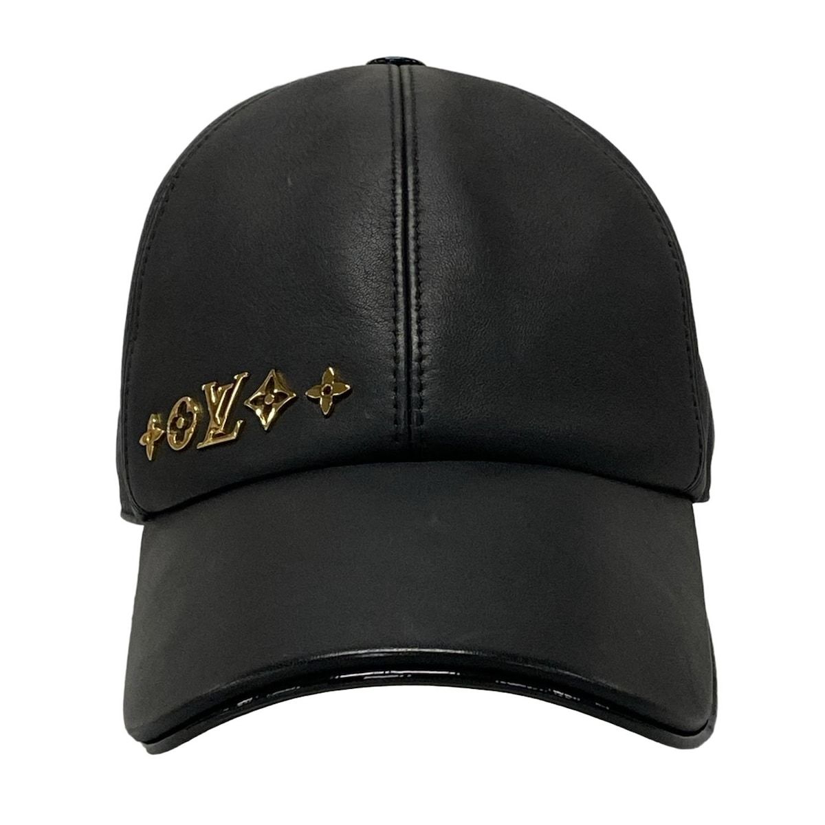 ルイヴィトン　レザーキャップ　黒 LOUIS VUITTON(ルイヴィトン) キャップ L LVフラワーシグネ