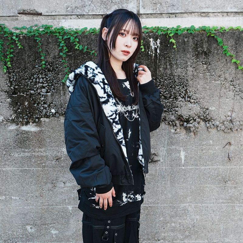 Rings リングス 【Mサイズ/2カラー】総柄ファーリバーシブルフードブルゾン 原宿 病みかわ メンズ レディース ユニセックス 143010 Rings リングス 【Mサイズ/2カラー】総柄ファーリバーシブルフード