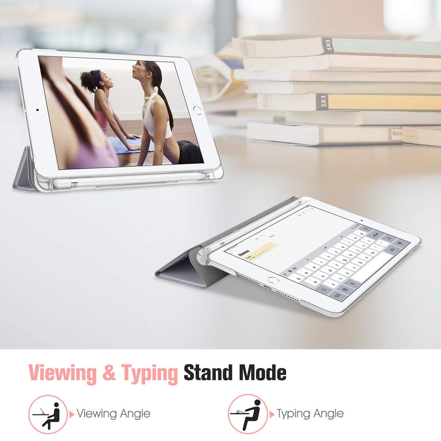 Mini iPad 5 2019 ケース クリア 半透明 バックカバー for Pencil 収納 ペンホルダー付き 薄型 軽量 スタンド オートスリープ機能 Fintie 第5世代 7 9 インチ 保護カバー モデル番号A 2133 A 2124