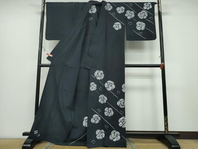 平和屋着物∴夏物 訪問着 浴衣兼用 絞り 薔薇 黒地 綿 CAAY4666ng