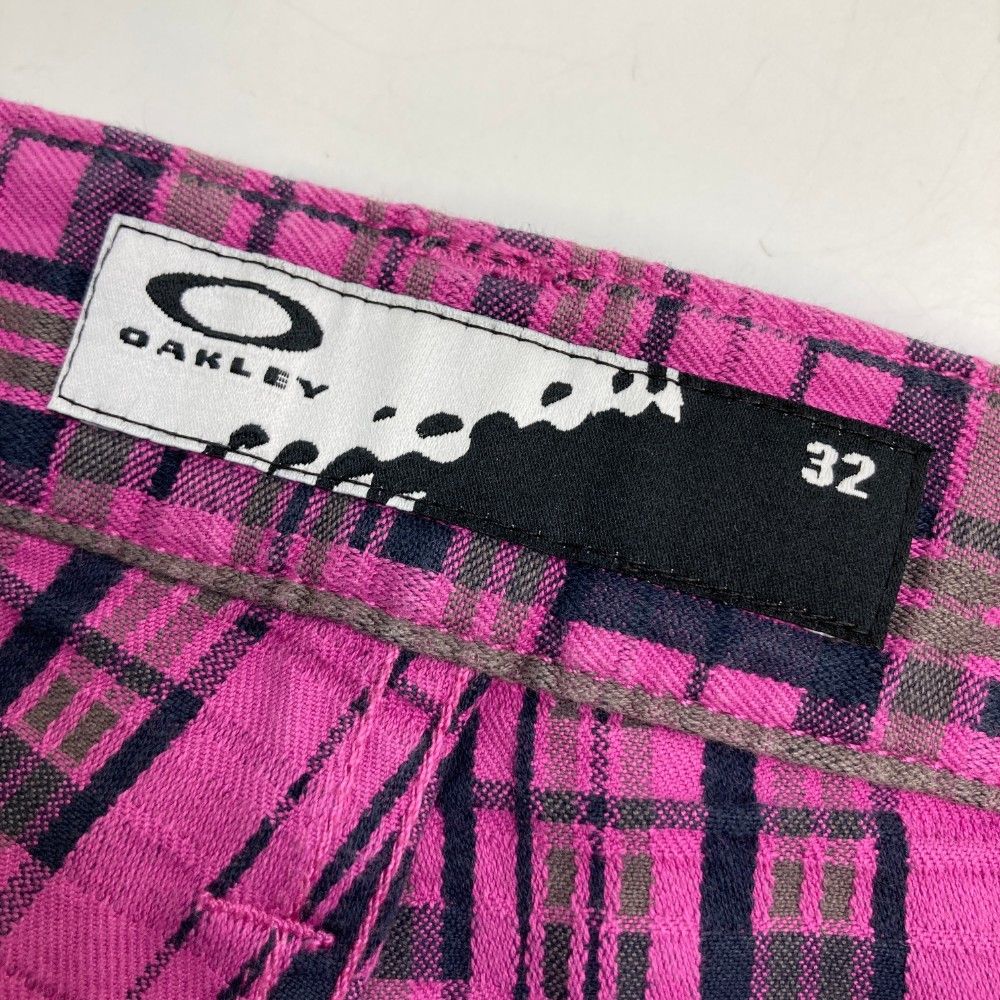 90s OAKLEY archive ワイドストレートパンツ　刺繍ロゴ　ピンク Oakley - OAKLEY(オークリー) ビッグスカル 刺繍ロゴ ゴルフパンツ