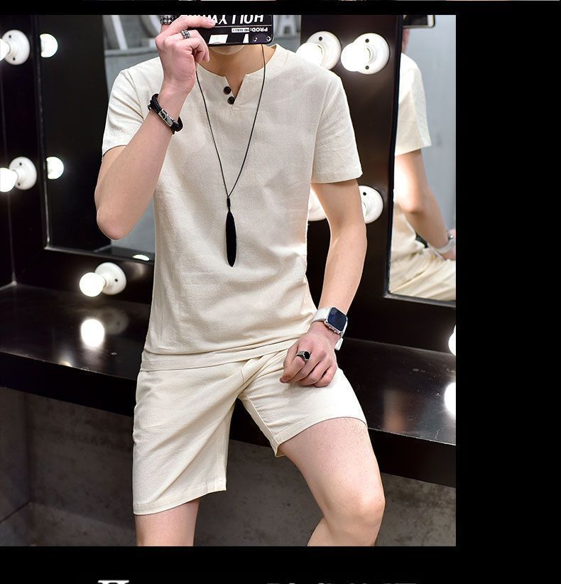 メンズ無地上下セットTシャツショートパンツ夏 メンズ無地上下セットVネック半袖Tシャツショートパンツ夏