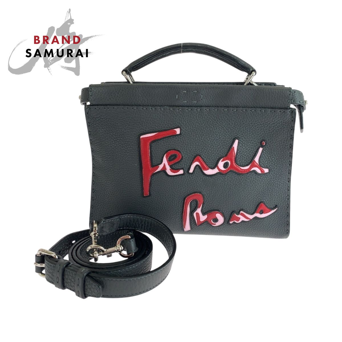 FENDI フェンディ ピーカブー ミニフィット ロゴ グレー シルバー金具 レザー 7VA422 ショルダーバッグ ハンドバッグ メンズ 504182