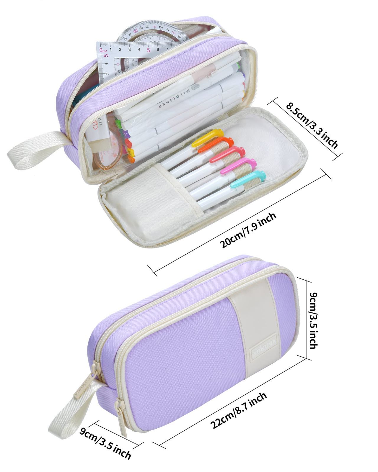 【色: Pink】YOKUMA ペンケース 筆箱 ポーチ 透明な窓 クリア ペン