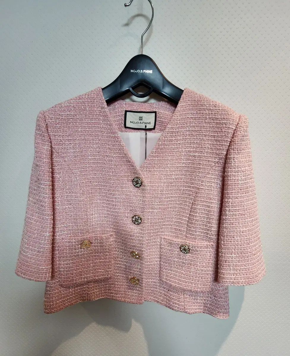 MOJO.S.PHINE モジョエスピン Vネック ラメ グリッター 半袖 ツイード クロップド ジャケット 77 サイズ