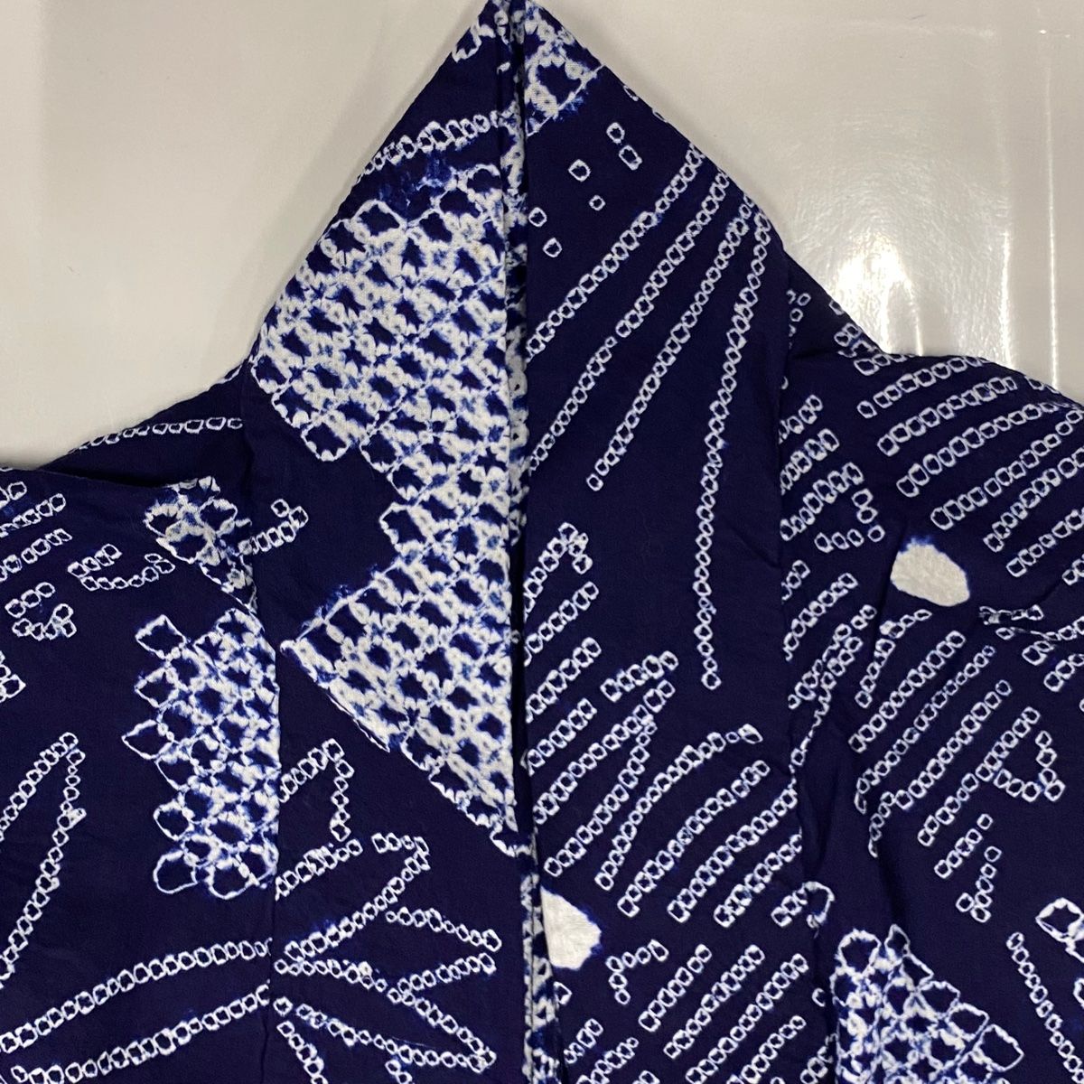 浴衣 身丈160.5cm 裄丈68cm L 絞り浴衣 濃紺 綿 美品 名品 【中古  