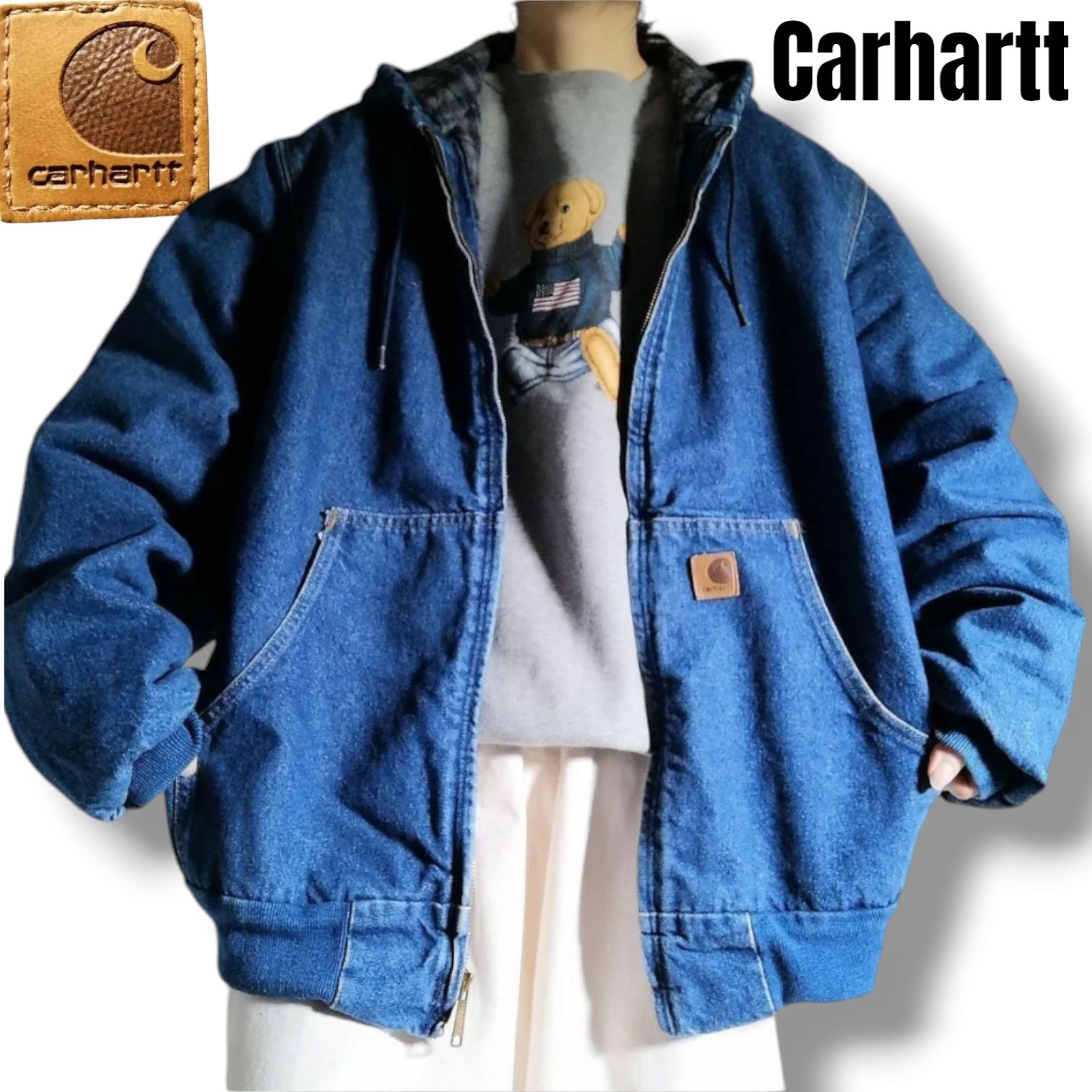 希少 古着 00s Carhartt カーハート アクティブジャケット デニムジャケット パーカー J139 DST インディゴ メンズL  /◎2104 - メルカリ