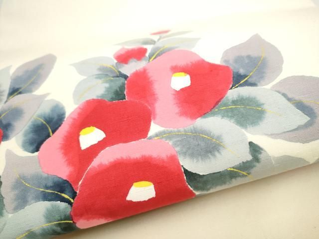 平和屋着物●九寸名古屋帯　作家物　手描き　紬地　枝椿　正絹　逸品　CAAX1327hy 平和屋着物○九寸名古屋帯 作家物 手描き 紬地 枝椿 正絹 逸品