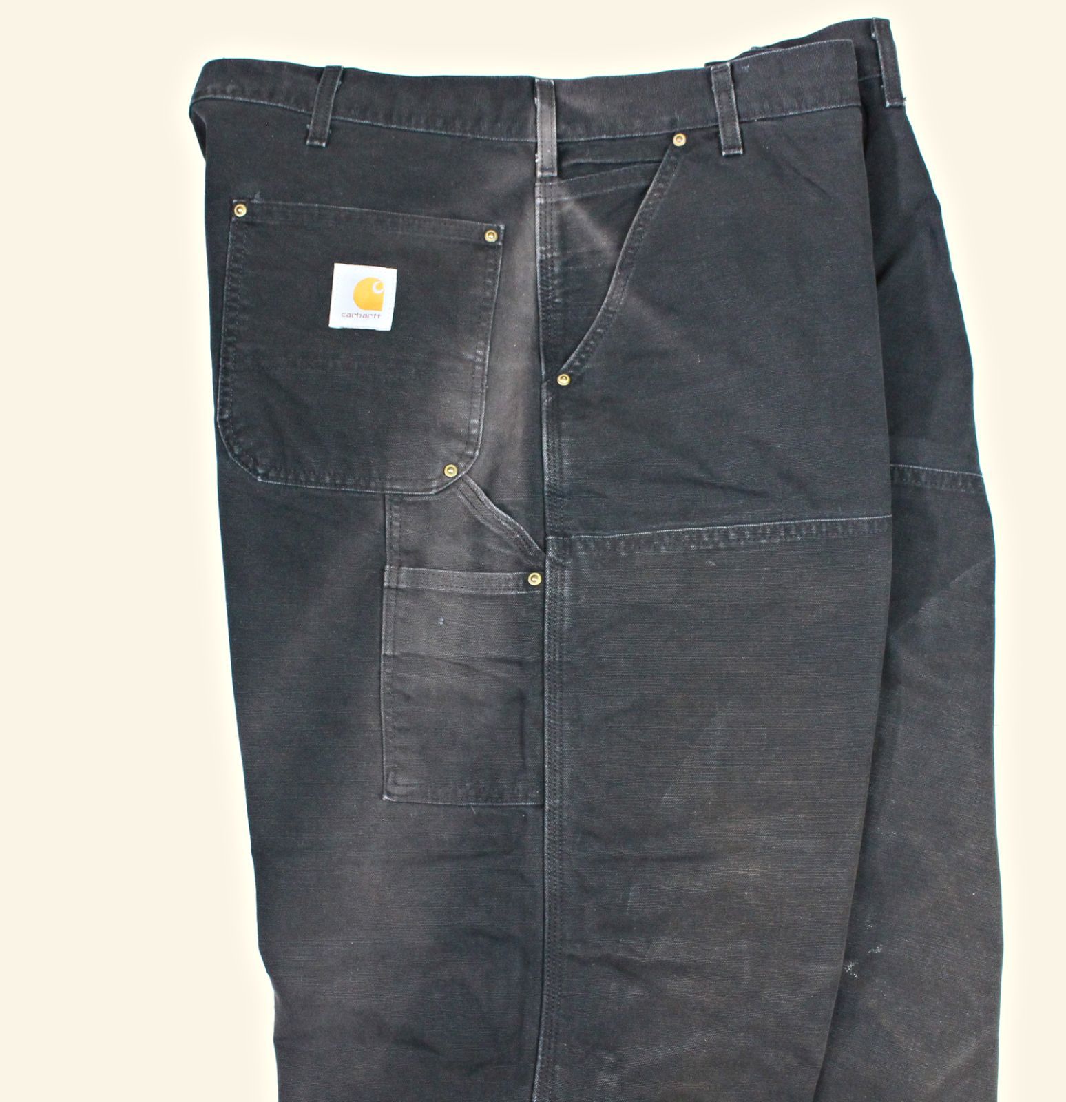 USA製 CARHARTT ペンキ ヤケ 裾フリンジ ダブルニー ワークパンツ W44 