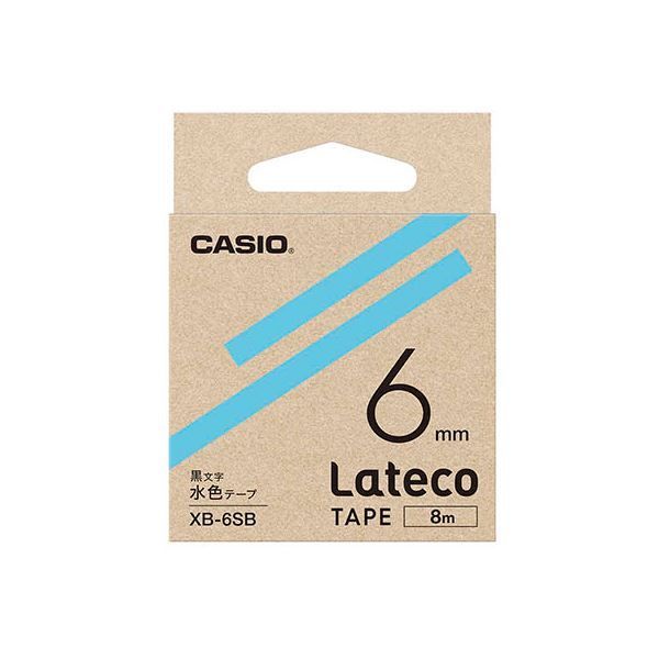 カシオ計算機 Lateco 詰め替え用テープ 6mm 水色テープ 黒文字 XB-6SBX5