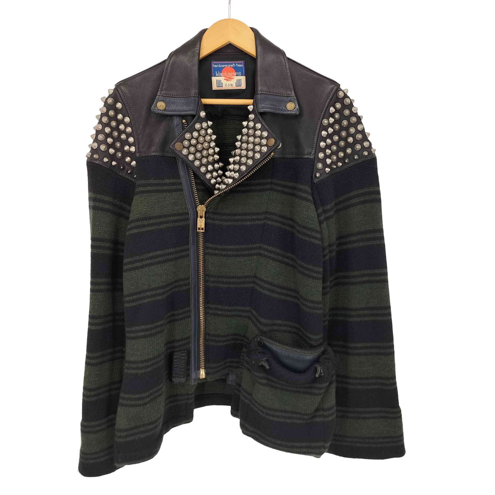 blackmeans ブラックミーンズ　ダブルライダースジャケット　ボーダー ブラックミーンズ BLACKMEANS レザー スタッズ ボーダーニット