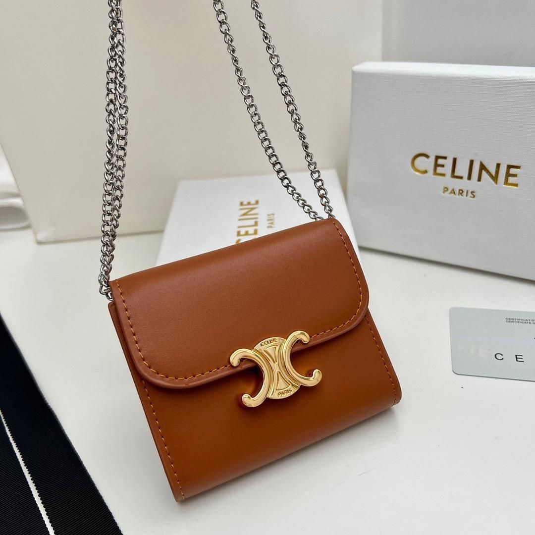 美品！セリーヌ CELINE 財布 三つ折り トリオンフ ブラウン - メルカリ