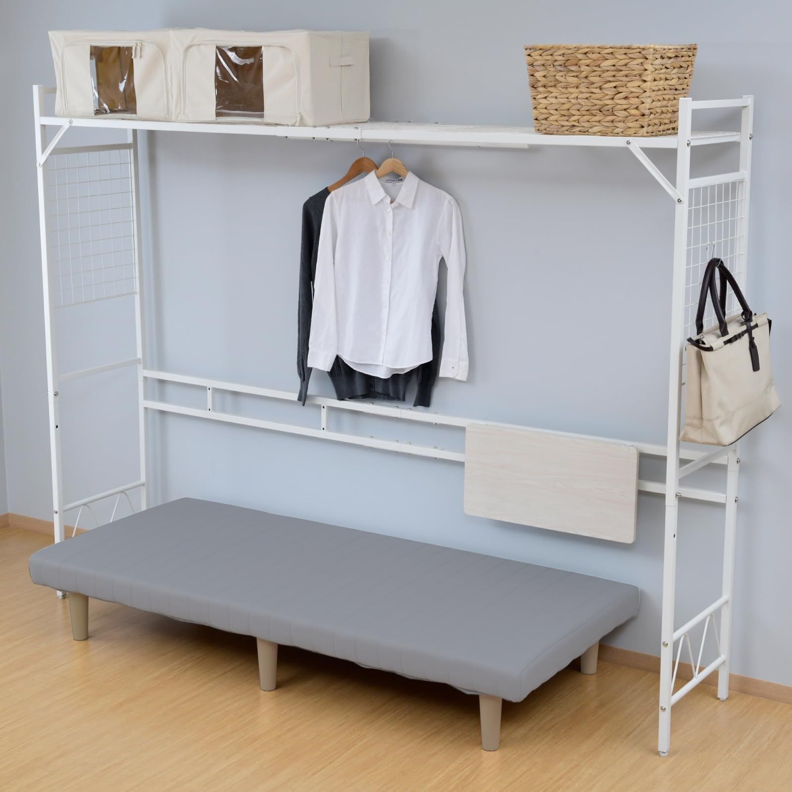 デスク テーブル ハンガーバー 上棚付き 収納 ベッドサイドラック 幅231×奥行47.5×高さ177㎝ ホワイトウォッシュ|ホワイト ヘッドボード BSR-2318T WW|WT 山善 YAMAZEN 一人暮らし