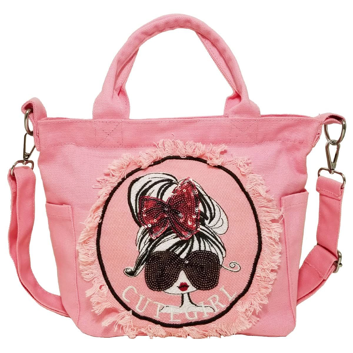 【迅速発送】DIVA Rose ショルダーバッグ レディース ミニ 2way バッグ 小さめ 斜めがけ 軽い 軽量 ハンドバッグ トートバッグ デニム (ピンク)
