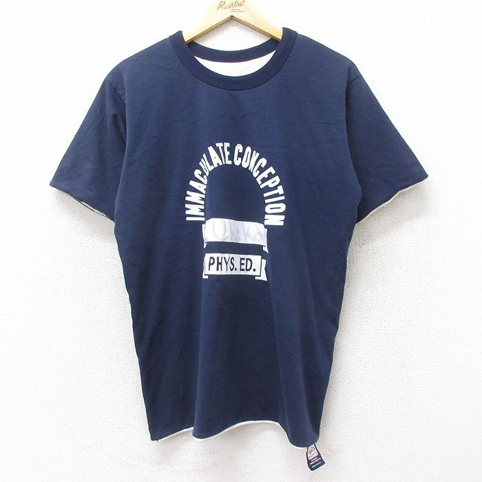 XL/古着 半袖 ビンテージ Tシャツ メンズ 90s IMMACULATE カレッジ リバーシブル クルーネック 紺 ネイビー 24aug22 中古