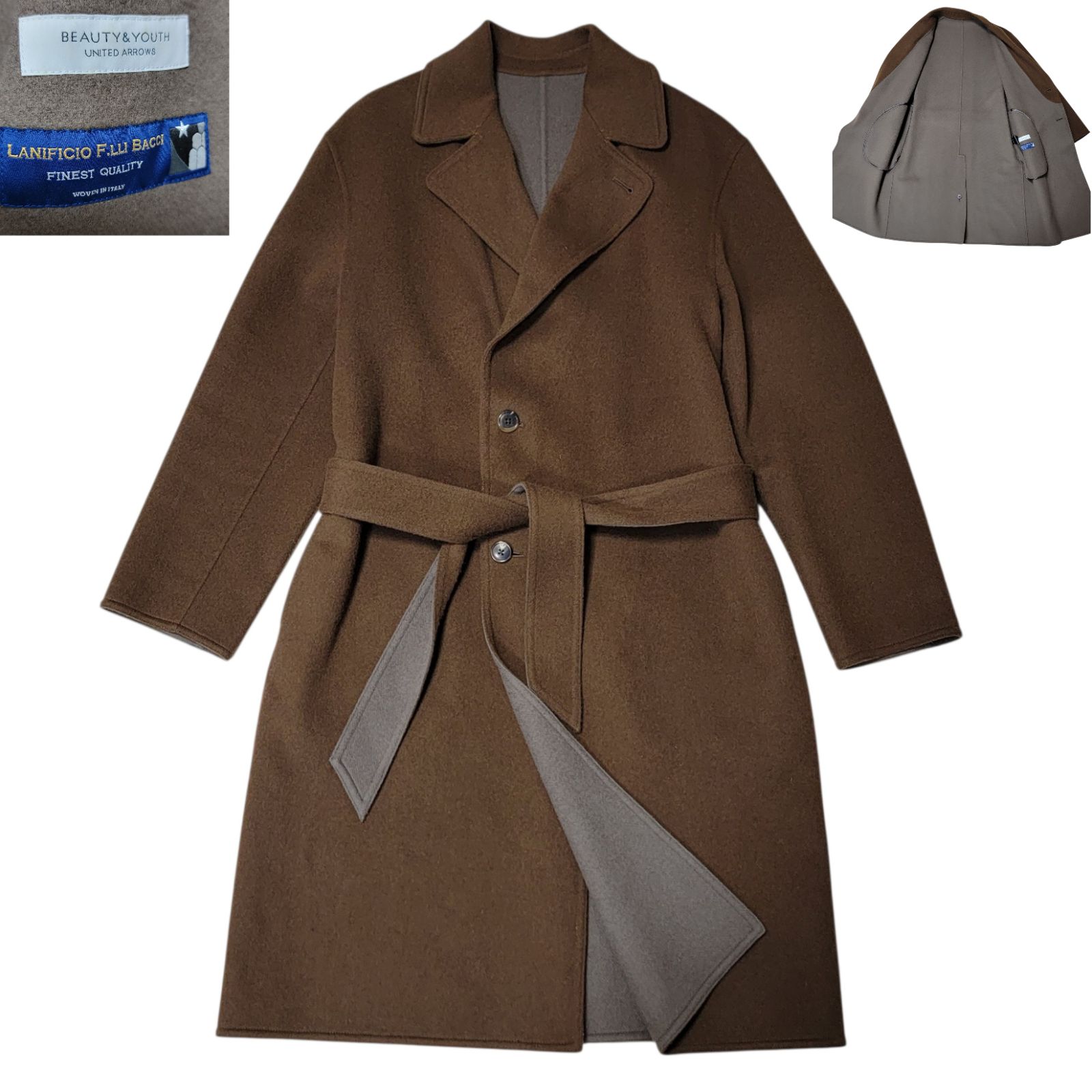 定価55 000円 LANIFICIO F.LLI BACCI生地 ビューティー-ユース ユナイテッドアローズ BEAUTY-YOUTH UNITED ARROWS リバーメルトンコート M ラップコート ダブルフェイス