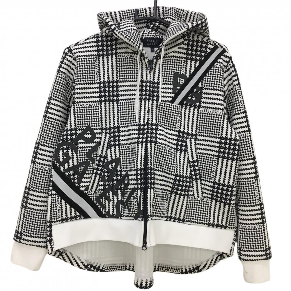 パーリーゲイツ ジップパーカー 白×黒 千鳥格子 ジャケット レディース S ゴルフウェア PEARLY GATES