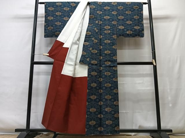 平和屋着物□上質な紬 型染め 舞蝶文 正絹 逸品 未使用 CAAS1283xe  