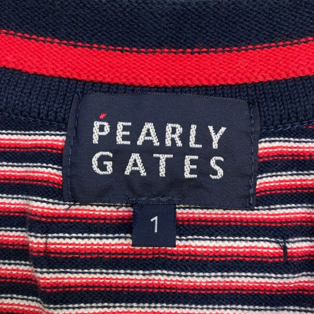 【パーリーゲイツ】Vネック ゴルフ ニット ベスト ウサギ総柄 ボーダー 白×紺 サイズ：1 PEARLY GATES パーリーゲイツ Vネック ニットベスト