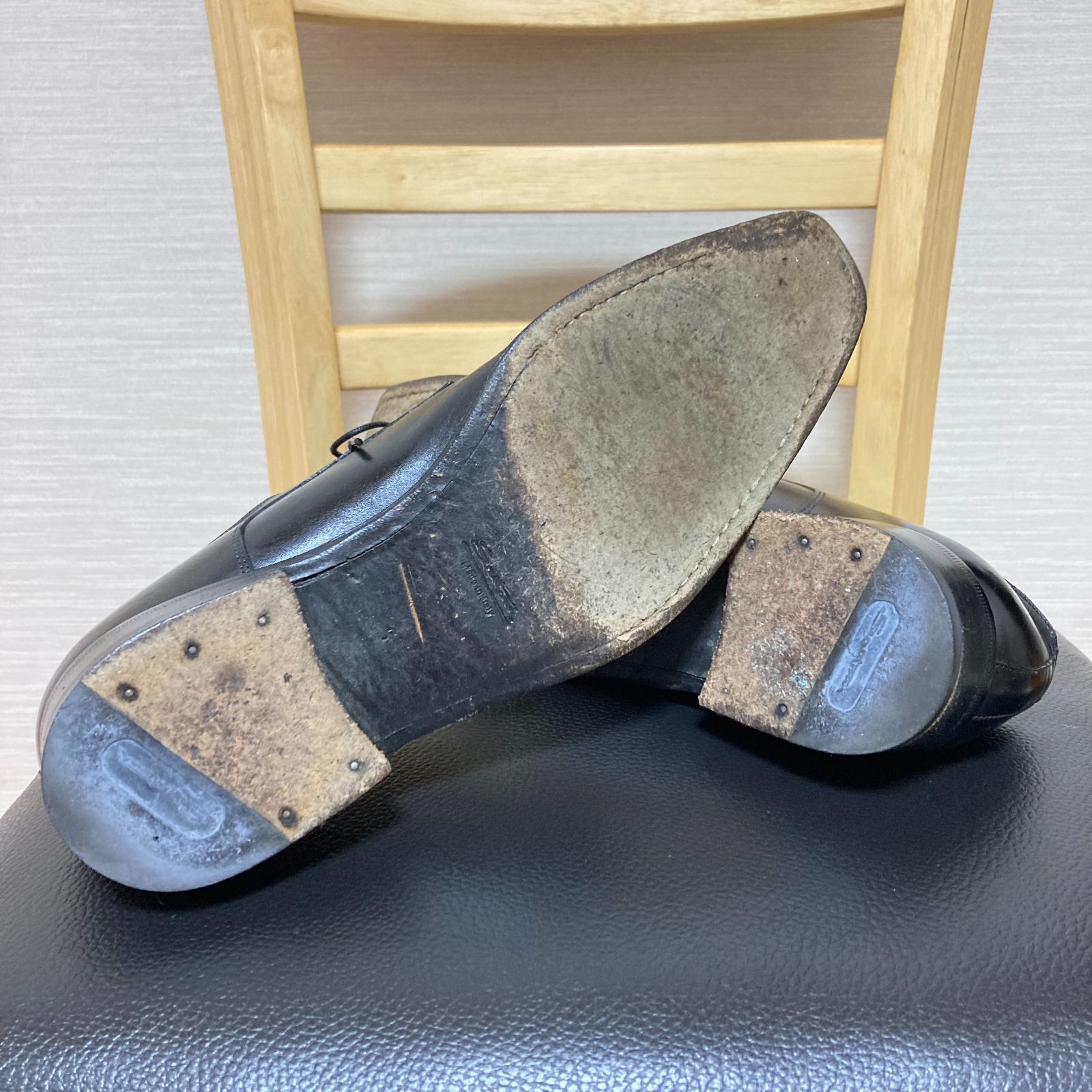 サントーニ Santoni 靴 24cm 黒 ビジネスシューズ 外羽根式 本革 レザー 男性用 メンズ イタリア製 5 F