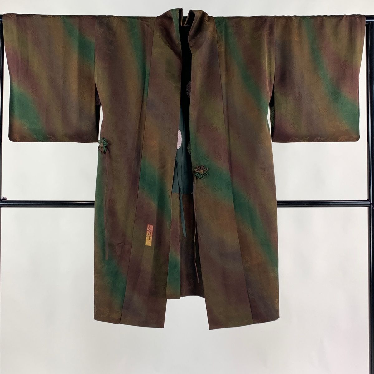 道中着 身丈101cm 裄丈63.5cm S 前田仁仙 和装コート 落款 荒磯 ぼかし  