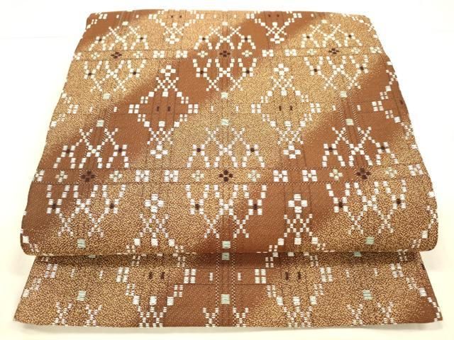 平和屋着物●両面　六通柄袋帯　花織　抽象文様　間道　正絹　逸品　DAAW4316cm 平和屋着物○両面 六通柄袋帯 花織 抽象文様 間道 正絹 逸品