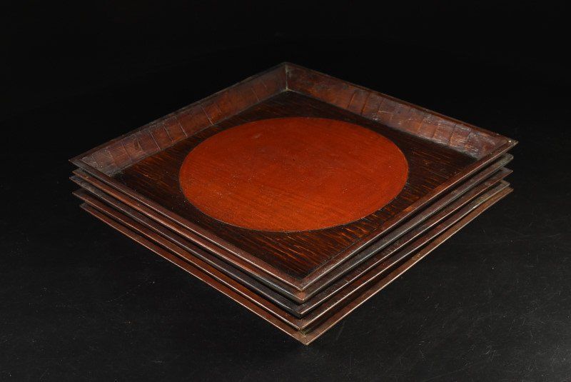 蔵A3468c 民藝 讃岐 後藤塗 日の丸盆 五客