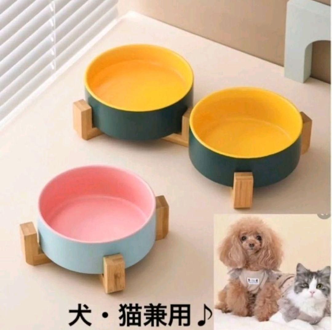 a犬・猫　フードボウル　餌入れ水入れ　ペット食器　餌皿　水飲み　陶器　犬猫兼用