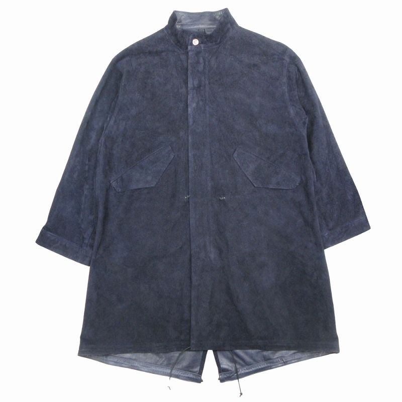 モト MOTO モーター MOTOR NEW VINATGE” M-65 PARKA ホースラフアウト フィシュテール コート ジャケット ブルゾン アウター ホースレザー 馬革 ミリタリー ウォッシャブル 紺 ネイビー メンズ|