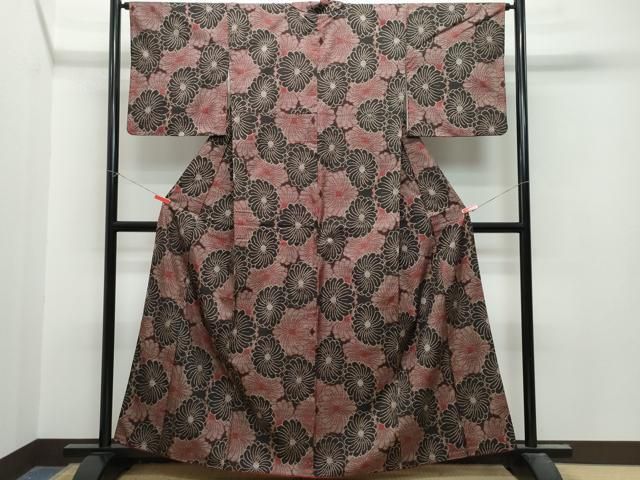 27中古品正絹紬織袷きもの大島紬一元式泥染七マルキ