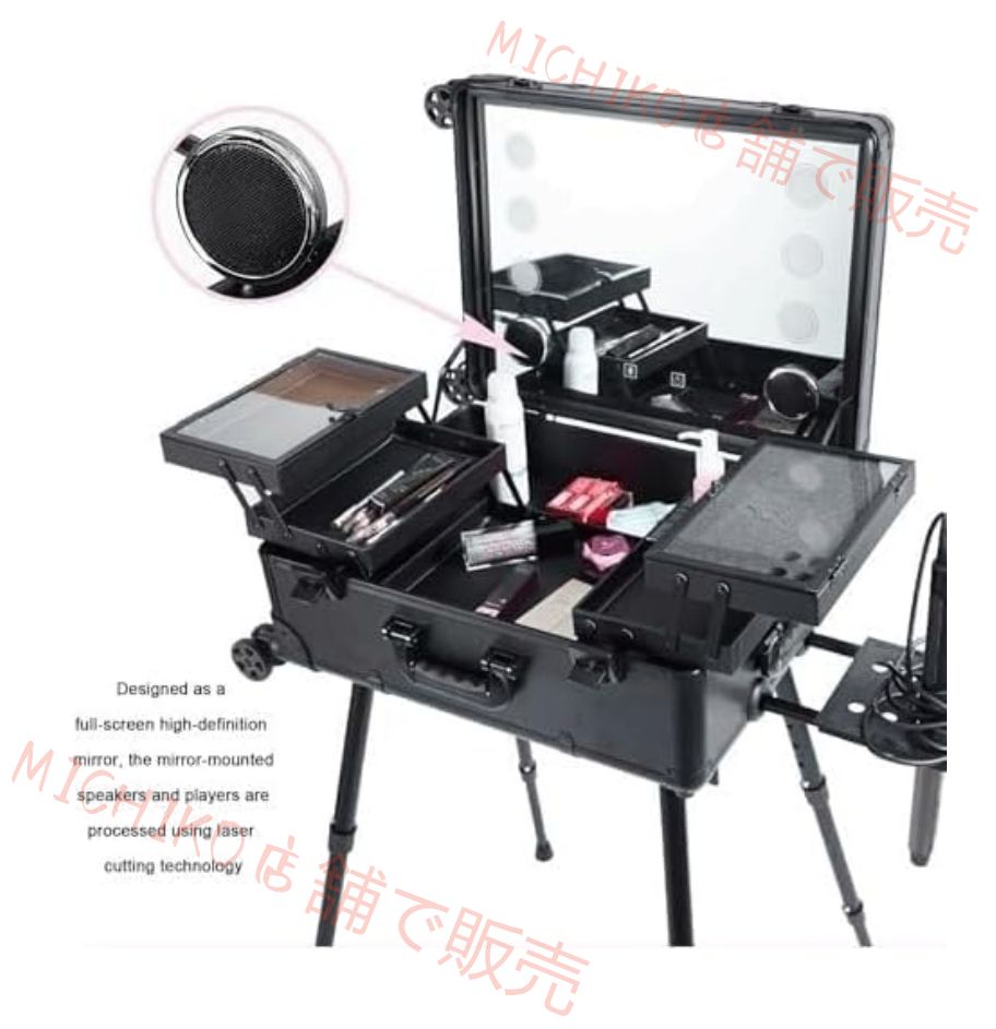 ロ用メイクボックス 鏡付き LEDライト 化粧箱 キャスターが4個付属しています3色光源 ミニドレッサー プロフェッショナル3 in 1ロック なアルミニウムメイクアップケース ビューティーサロンや旅行用