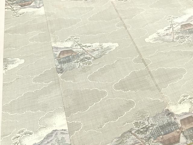 平和屋着物○本場大島紬 白大島 9マルキ 雲取り風景文 正絹 逸品  