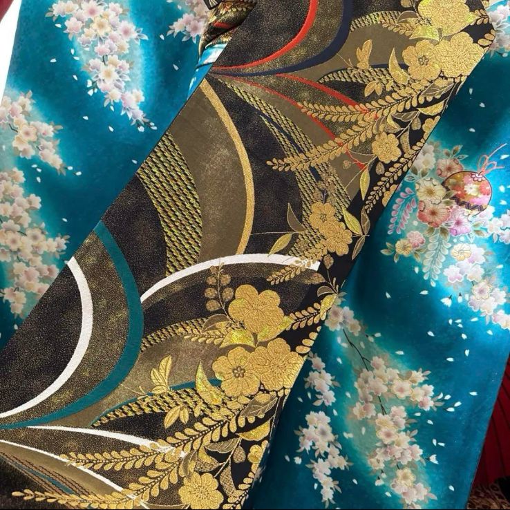 振袖フルセット(7点)・辻が花・金通し地・金駒刺繍・金彩・絞り