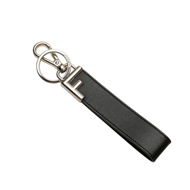 フェンディ キーリング キーホルダー 7AR658 ブラック シルバー レザー レディース FENDI 228-30667