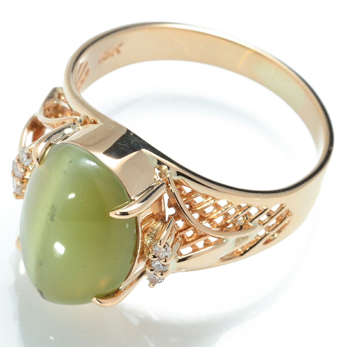 クラシカルデザインリング 指輪 ネフライトキャッツアイ ダイヤモンド  