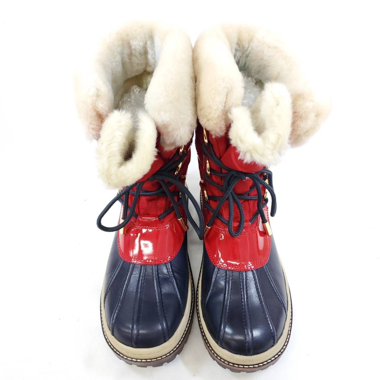 トリーバーチ スノーブーツ ダブルTロゴ 金具 レザー エナメル 本革