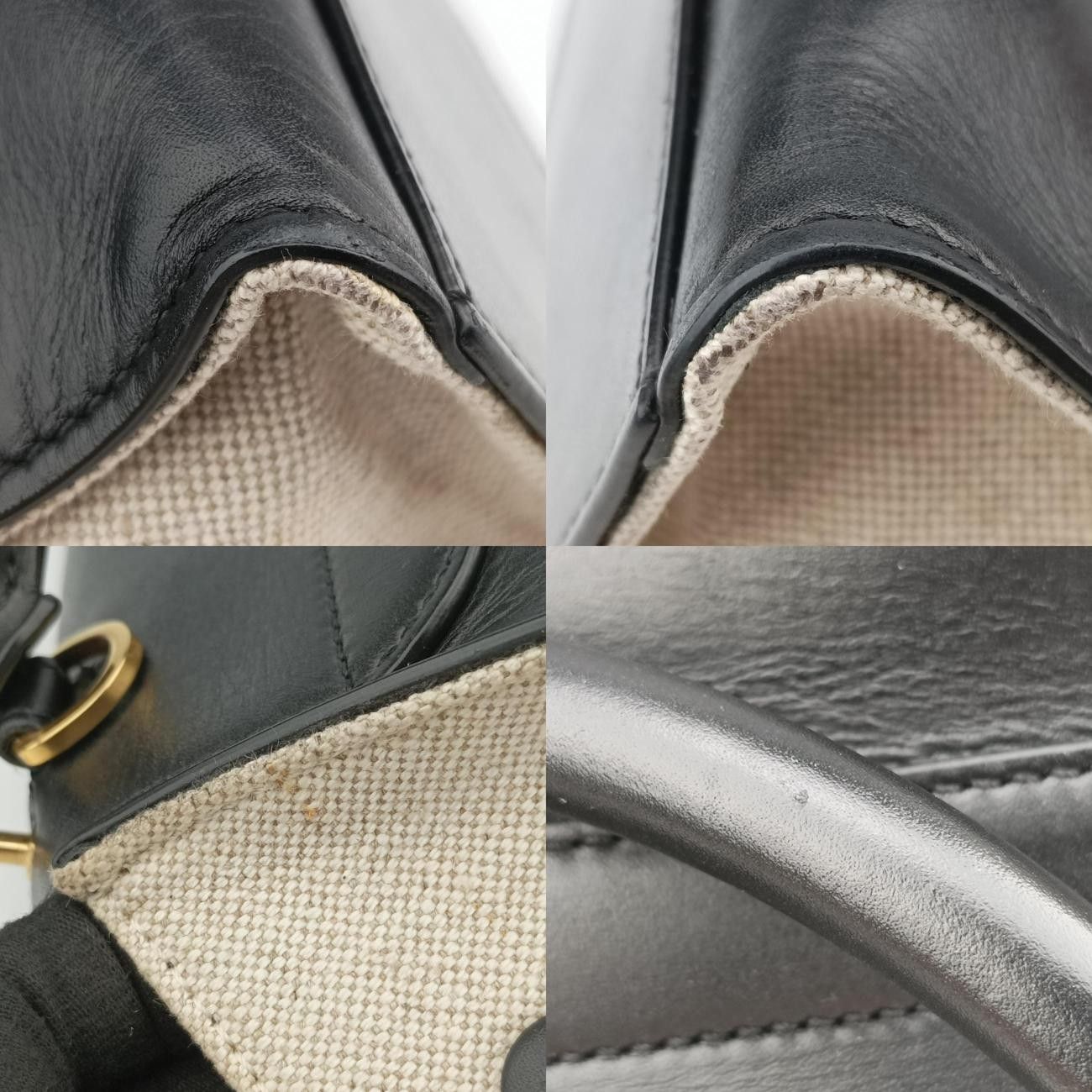 セリーヌCelineトラペーズミディアムホワイト×ブラックレザー×キャンバスS-CU-1121