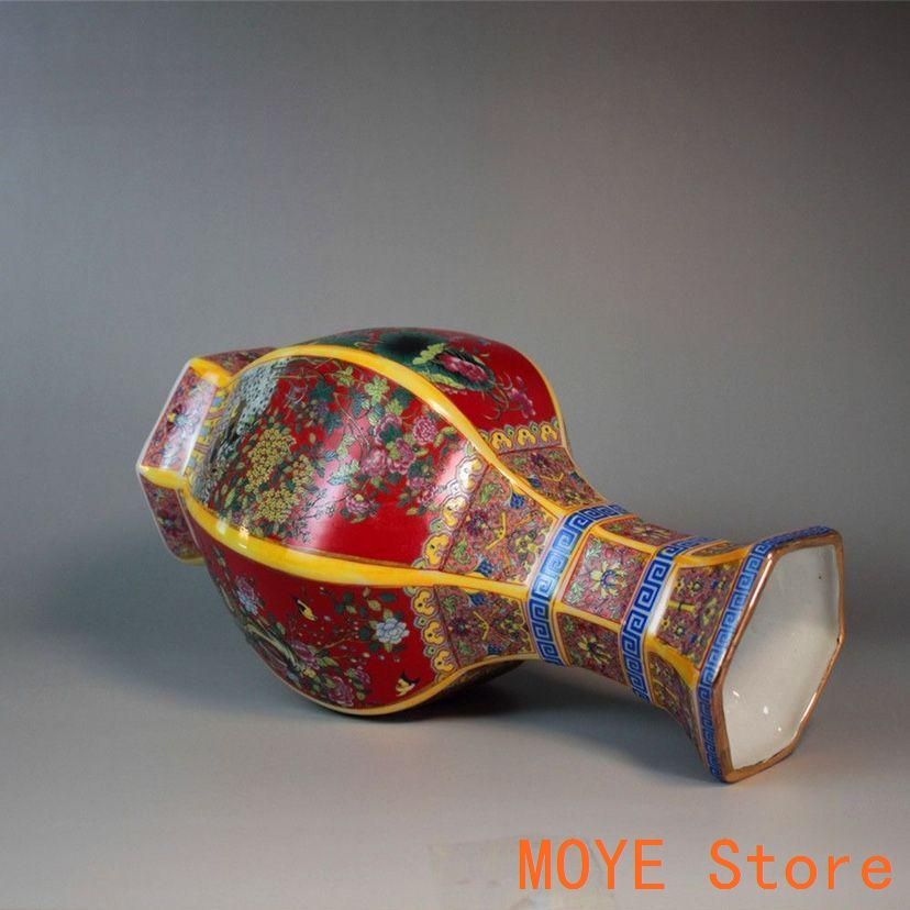 蒔絵琺瑯の六方花瓶 景徳鎮 陶磁器 装飾品 現代工芸品 美術品