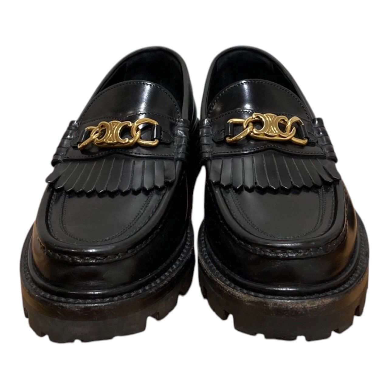 CELINE セリーヌ MG0212 マーガレット エディ期 トリオンフ チェーン付き レザー ローファー レディース ブラック 35