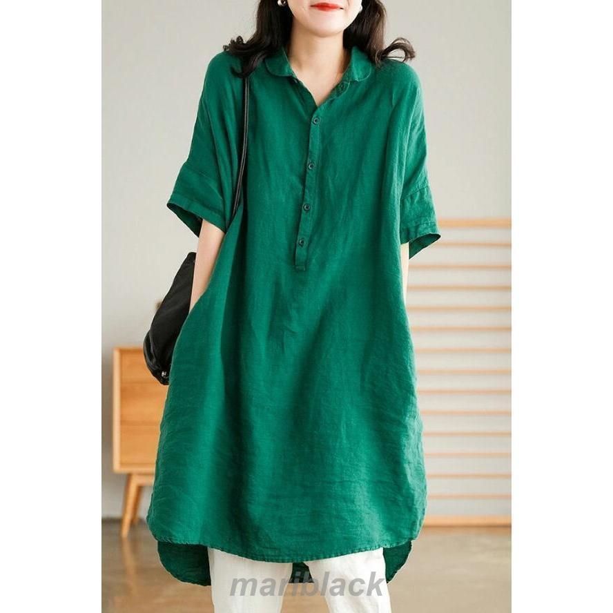 コットンリネン ワンピース シャツワンピース レディース 半袖 ロングシャツ チュニック 春夏 秋 綿麻 ロングシャツ きれいめ カジュアル ゆったり コットンリネン ワンピース シャツワンピース レディース 半袖