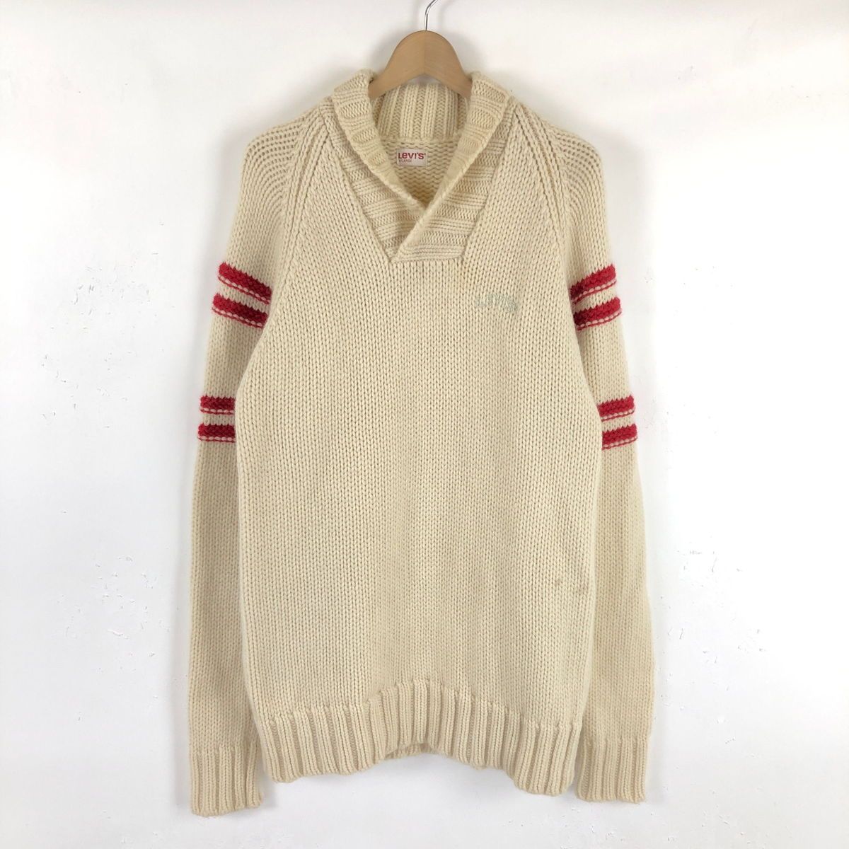 【古着】 Levi's リーバイス スクール セーター ショールカラー 手編み系 ホワイト系 メンズXL 【中古】 n040650