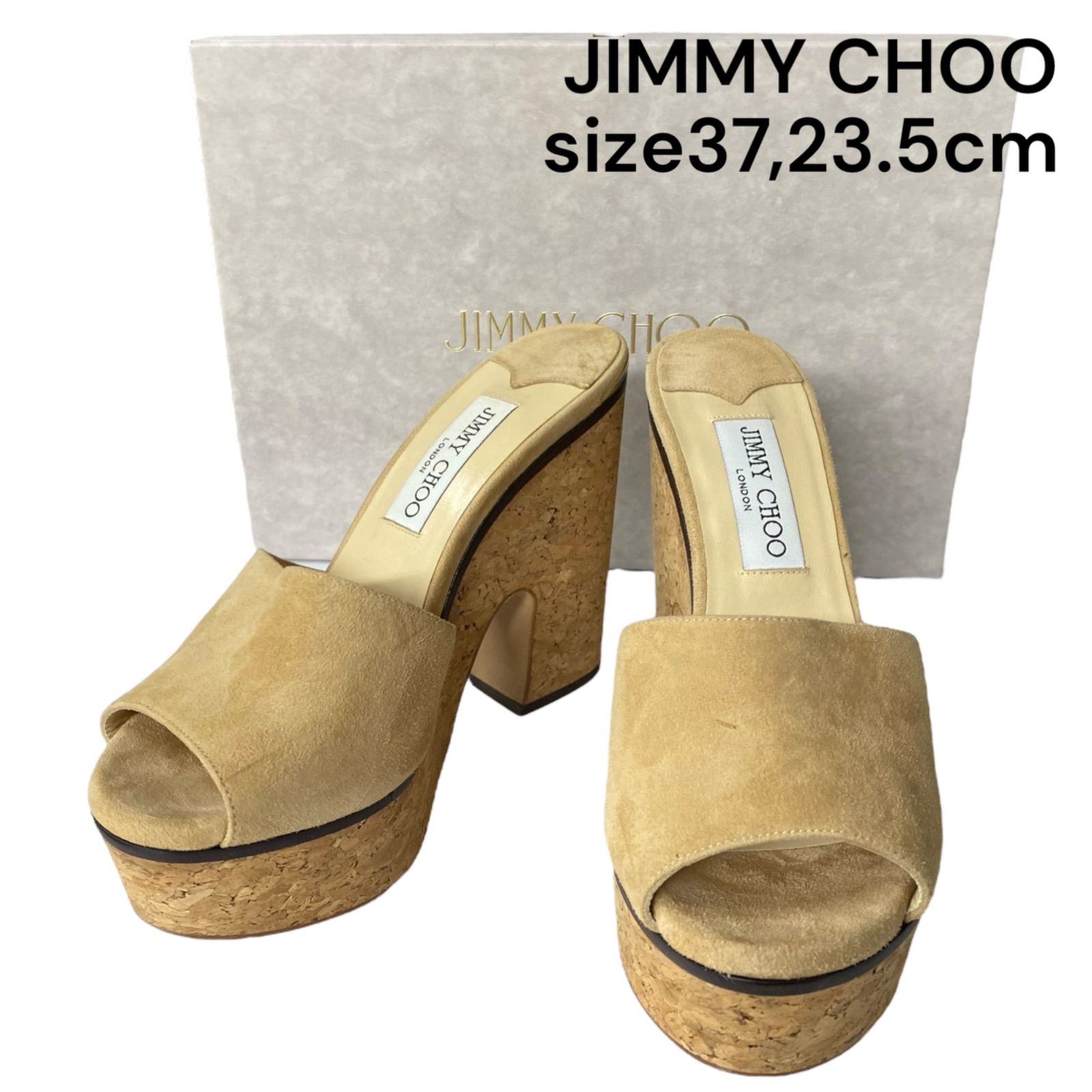 美品⭐︎JIMMY CHOO スエード　ホワイトベージュ コルクヒールサンダル JIMMY CHOO 正規品 ジミーチュウ サンダル 厚底 ウエッジソール