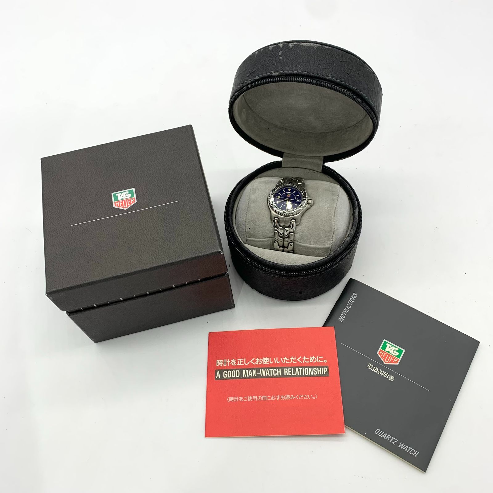 ▼【稼働品/ABランク】プロフェッショナル レディース タグホイヤー クォーツ シルバー ネイビー文字盤 ステンレス WG131A 付属品あり S29256503065