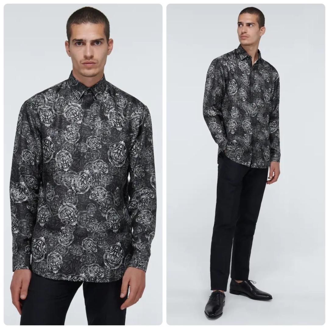 ベルルッティ シルク クレストプリント シルクシャツ 長袖