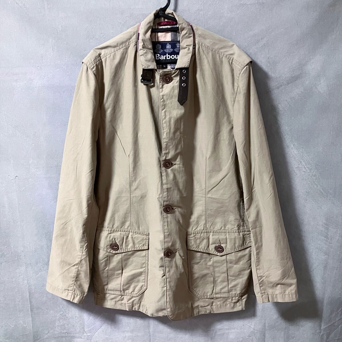 BARBOUR バブアー Sander Casual Jacket コットンナイロン サラサラ素材 カジュアル サファリ ジャケット size.L ベージュ 3ワラント
